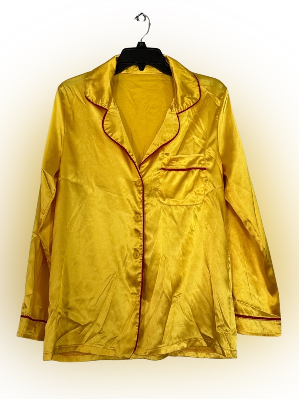Yellow Satin Pajama Set with Contrast Piping